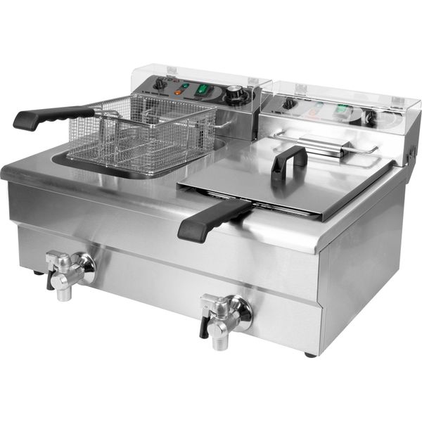Friggitrice Professionale 2X12L Con Rubinetto Di Scarico 2X5000W 550X730X400Mm 380-400V-image