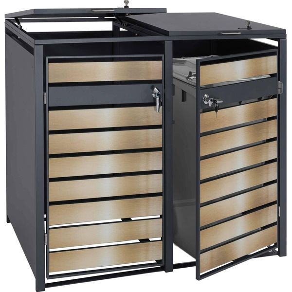 2 Contenitori Per Rifiuti HWC-J81, Contenitore Per Rifiuti, Espandibile, Metallo 50Kg, Antracite ~ Oro-image