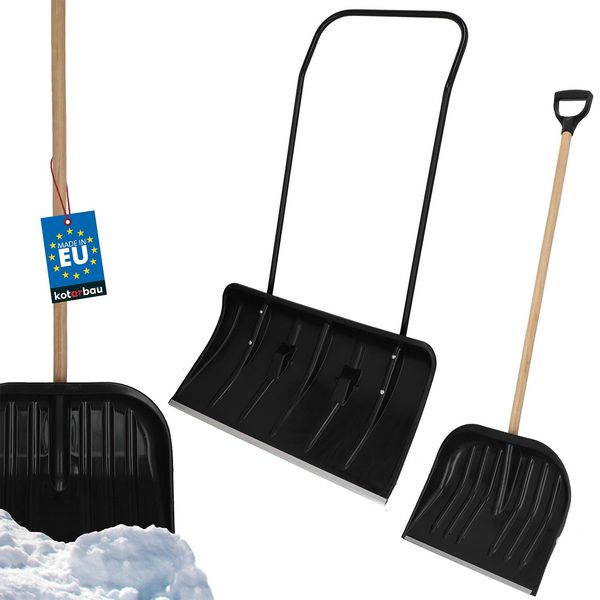 Kotarbau® Satz Pala Da Neve 80 Cm Con Ruote + Pala Da Neve 48 Cm, Vassoio Per La Neve Con Bordo In Profilo Di Alluminio, Pala Da Neve Con Manico In Metallo, Spazzaneve Eco-image