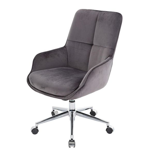 Sedia Da Ufficio HWC-J64, Sedia Girevole Da Scrivania Poltrona, Regolabile In Altezza In Velluto Mvg ~ Grigio Scuro-image