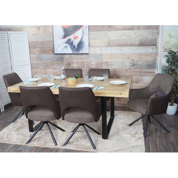 Set Di 6 Sedie Da Pranzo HWC-K30, Sedia Da Cucina, Poltrona, Posizione Girevole Automatica, Tessuto/Tessuto Mvg ~ Marrone-Scuro-image