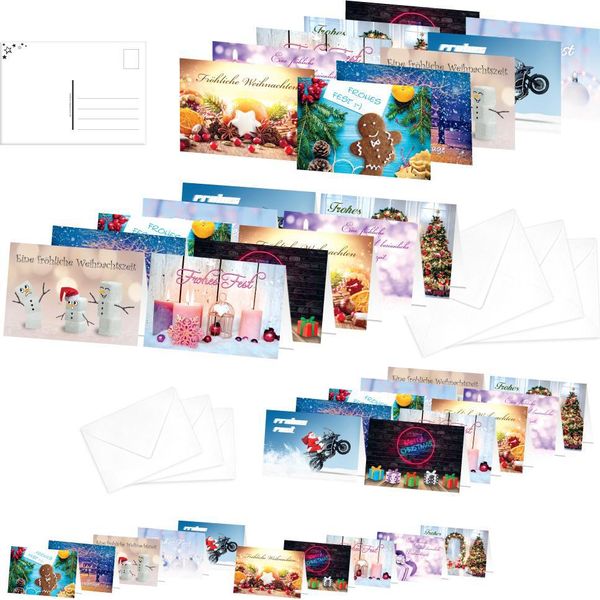 Pricaro Biglietti Di Natale Con Buste E Cartoline "Motivi 1"", 50 Pezzi"-image
