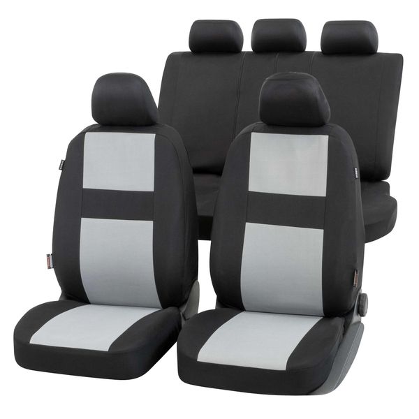 Walser Coprisedile Auto Glasgow Set Completo, Coprisedile Auto Universale 4 Pezzi, Coprisedile Auto, 2 Coprisedili Anteriori, 1 Coprisedile Posteriore Nero-Grigio-image