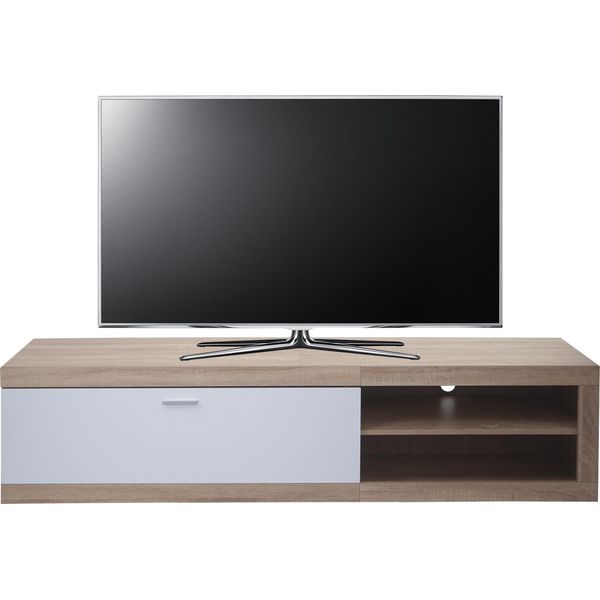 Porta Tv HWC-L33, Porta Tv Tavolino Porta Tv Cassettiera Tv, Legno 43X180X41Cm Vano Portaoggetti, Aspetto Rovere, Bianco-image