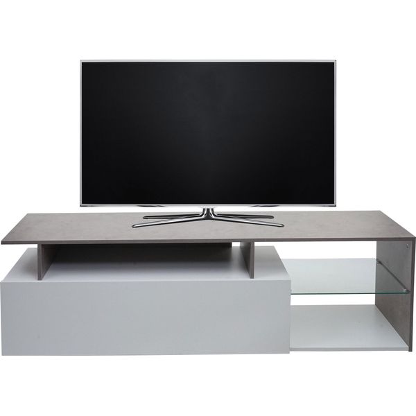 Porta Tv HWC-L35, Tavolo Tv Basso Credenza Mobile Tv Cassettiera, Legno 47X170X40Cm Vano Portaoggetti, Bianco Effetto Cemento-image