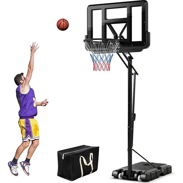Costway Supporto Per Pallacanestro 245-305 Cm Regolabile In Altezza Sistema Di Canestro Con 2 Ruote-image