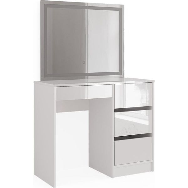 Vicco Tavolo Da Toeletta Sherry, 90 Cm Con Specchio A Led, Bianco Lucido-image