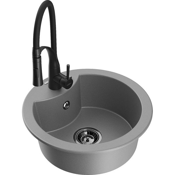Mexen Diego Lavello In Granito A 1 Vasca Con Rubinetto Da Cucina Aster, Grigio - 6512-71-73450-70-B-image