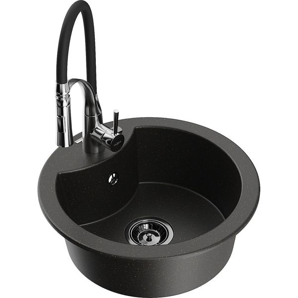 Mexen Diego Lavello In Granito A 1 Vasca Con Rubinetto Da Cucina Aster, Nero/Oro Metallizzato - 6512-75-73450-07-B-image