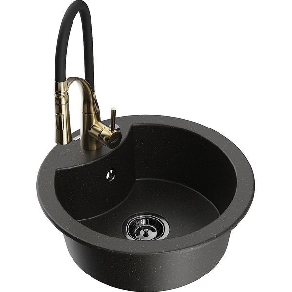 Mexen Diego Lavello In Granito A 1 Vasca Con Miscelatore Cucina Aster, Nero/Oro Metallizzato - 6512-75-73450-57-B-image
