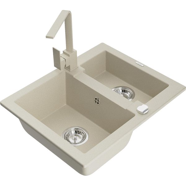 Mexen Carlos Lavello In Granito 1,5 Vasche Con Miscelatore Da Cucina Rita, Beige - 6518-69-670300-69-image