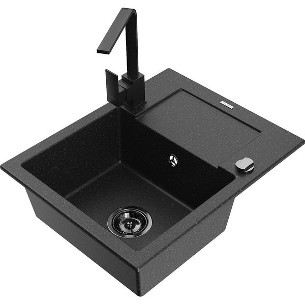 Mexen Enzo Lavello In Granito A 1 Vasca Con Sgocciolatoio E Miscelatore Da Cucina Rita, Nero/Argento Metallizzato-image