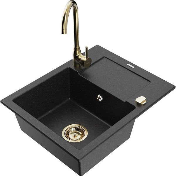 Mexen Enzo Lavello Da Cucina In Granito 1-Vasca Con Scolapiatti E Rubinetto Da Cucina Telma, Nero/Argento - 6506-73-670200-50-image