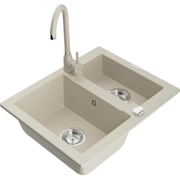 Mexen Carlos Lavello In Granito 1,5 Vasche Con Miscelatore Da Cucina Telma, Beige - 6518-69-670200-69-image