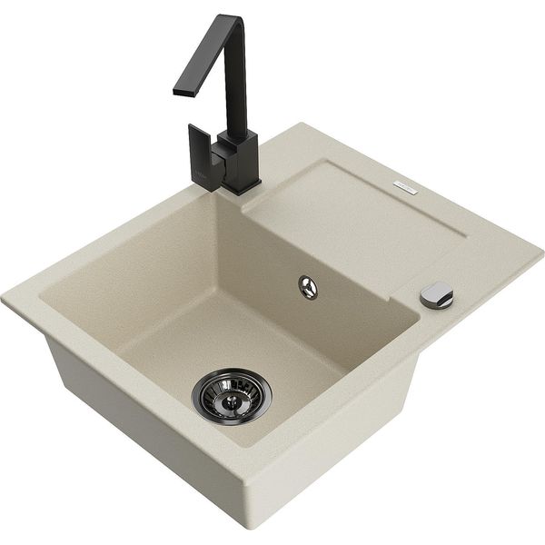 Mexen Enzo Lavello In Granito A 1 Vasca Con Sgocciolatoio E Rubinetto Da Cucina Rita, Beige - 6506-69-670300-70-image
