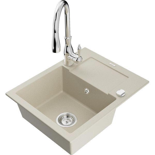 Mexen Enzo Lavello In Granito A 1 Vasca Con Scolapiatti E Rubinetto Da Cucina Savita, Beige - 6506-69-672601-00-image