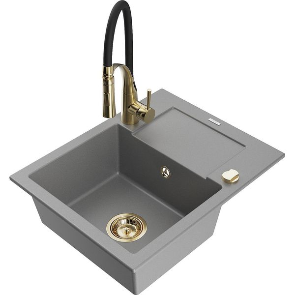 Mexen Enzo Lavello In Granito A 1 Vasca Con Gocciolatoio E Miscelatore Cucina Aster, Grigio - 6506-71-73450-57-G-image