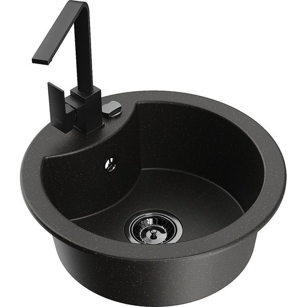 Mexen Diego Lavello In Granito A 1 Vasca Con Miscelatore Da Cucina Rita, Nero/Oro Metallizzato - 6512-75-670300-70-B-image