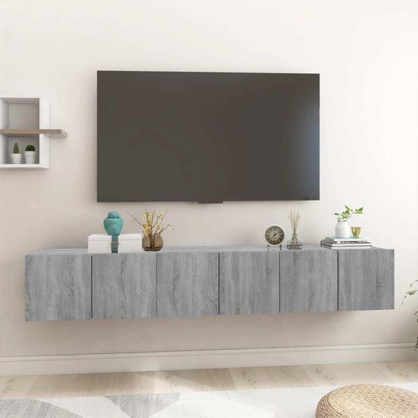 The Living Store Parete Tv Grigio Sonoma 3 Pezzi 60X30X30 Cm Materiale A Base Di Legno-image