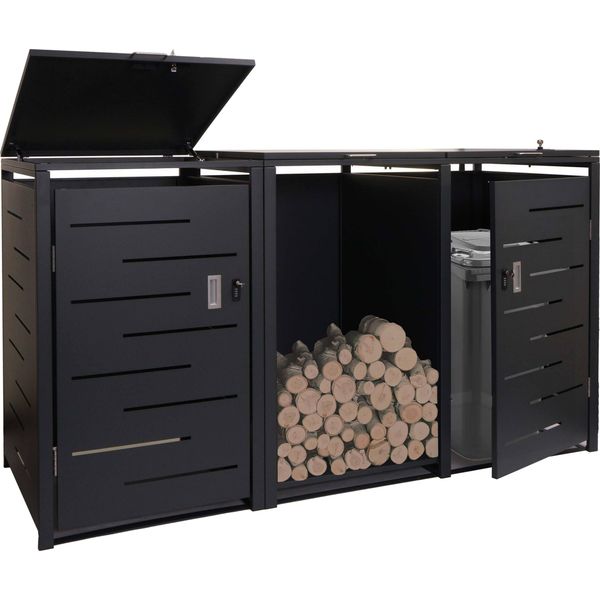 2 Contenitori Per Rifiuti Con Porta Legna HWC-E83, Contenitore Per Rifiuti, Espandibile 117X198X82Cm 80Kg ~ Antracite, Acciaio-image