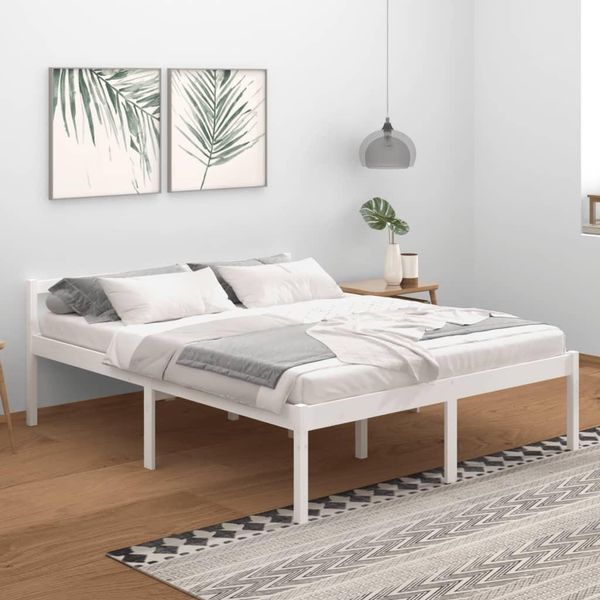 The Living Store Letto Senior Bianco 160X200 Cm In Legno Di Pino Massiccio-image