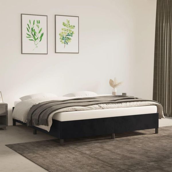 The Living Store Struttura Letto Nera 160X200 Cm In Velluto-image