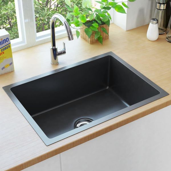 The Living Store Lavello Da Cucina A Mano In Acciaio Inox Nero-image