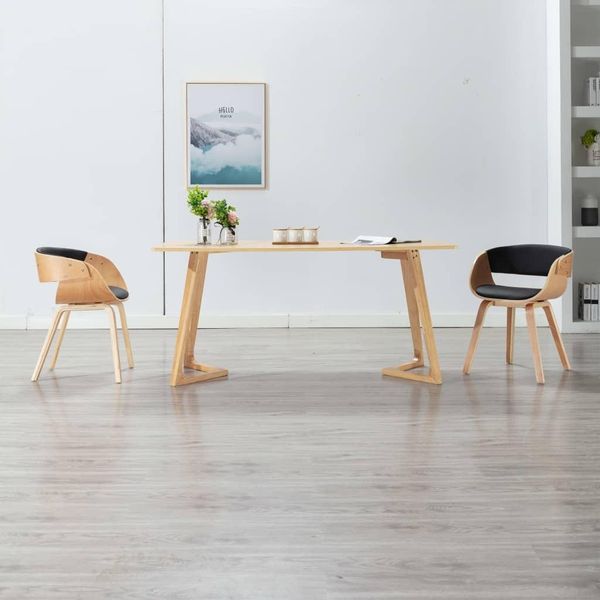 The Living Store Sedia Da Pranzo In Legno Curvato Nero E Pelle Finta-image