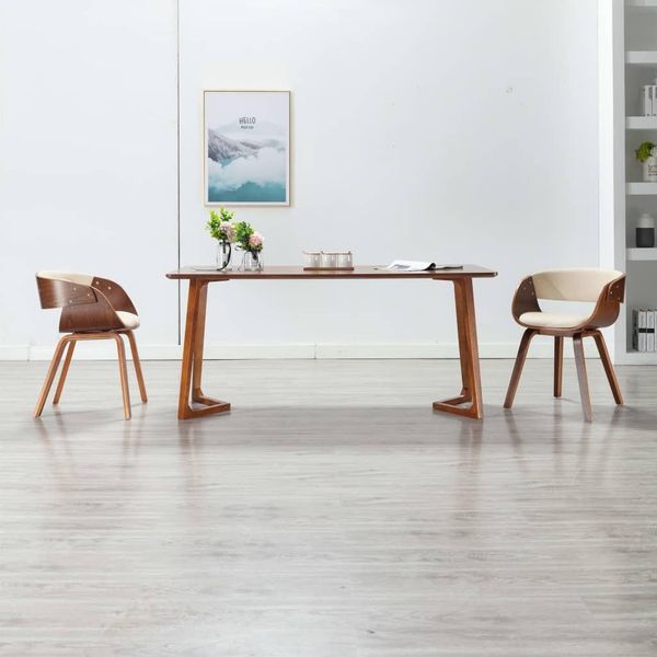 The Living Store Sedia Da Pranzo In Legno Curvato Color Crema E Pelle Finta-image