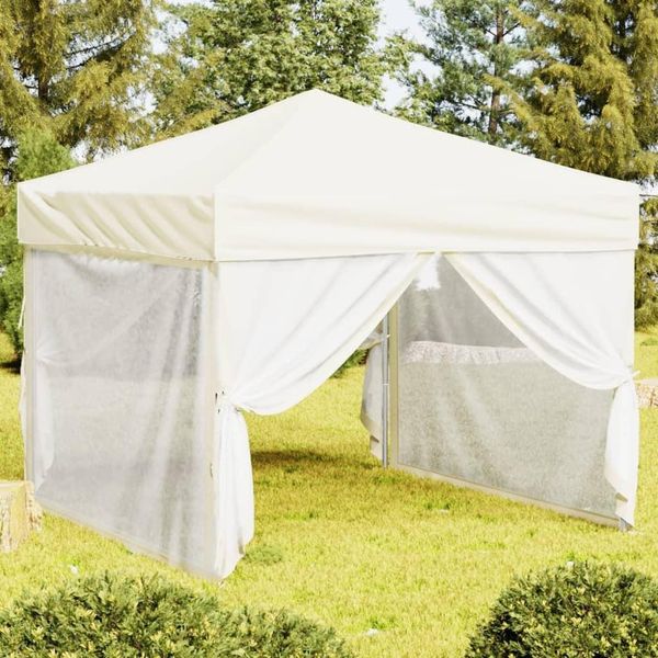 The Living Store Tenda Per Feste Pieghevole Con Pareti Laterali Crema 3X3 M-image