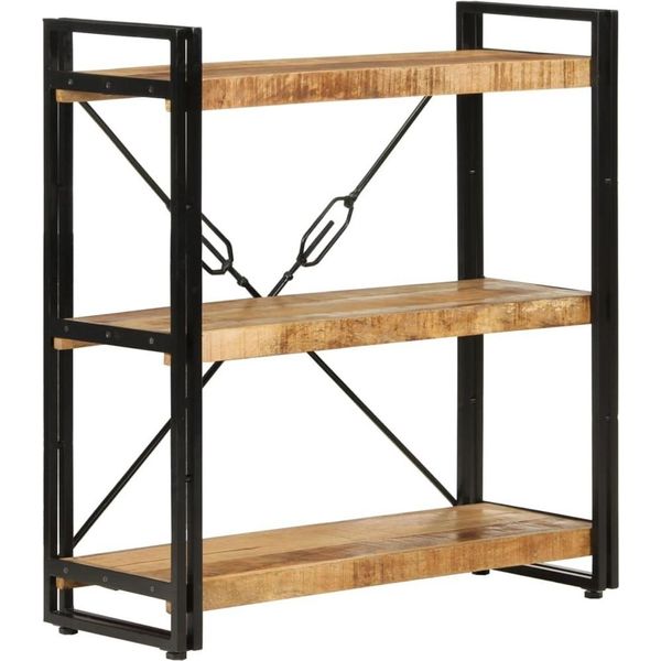 The Living Store Libreria 3 Vani 77X30X80 Cm In Legno Massiccio Di Mango E Ferro-image