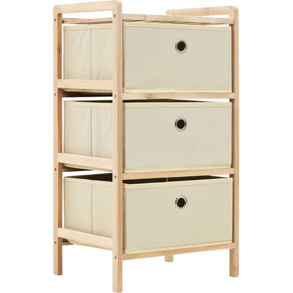 The Living Store Scaffale Con 3 Cesti In Tessuto Legno Di Cedro Beige-image