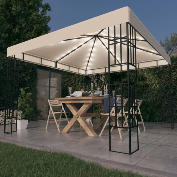 The Living Store Gazebo Con Luci Led 3X3 M Bianco Crema-image