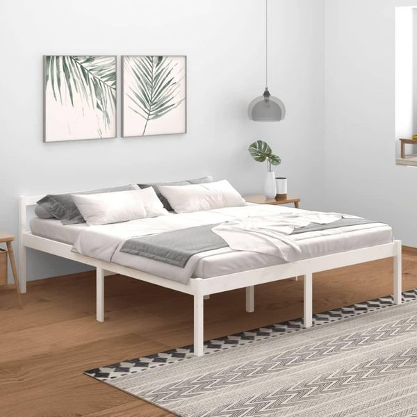 The Living Store Letto Senior Bianco 180X200 Cm In Legno Di Pino Massiccio-image