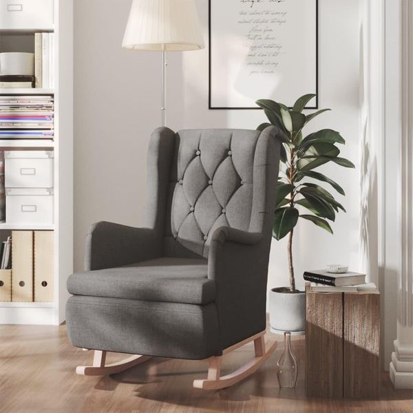 The Living Store Poltrona A Dondolo Con Gambe In Legno Di Gomma Tessuto Grigio Scuro-image