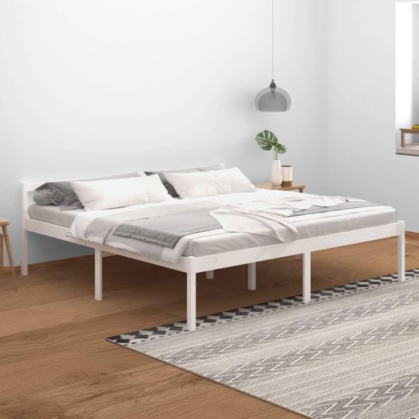 The Living Store Letto Senior Bianco 200X200 Cm In Legno Di Pino Massiccio-image