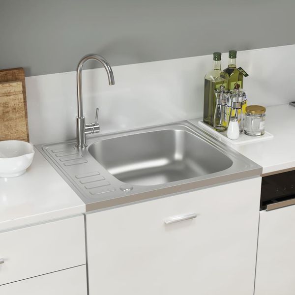 The Living Store Set Lavello E Scolapiatti Argento 500X600X155 Mm In Acciaio Inox-image