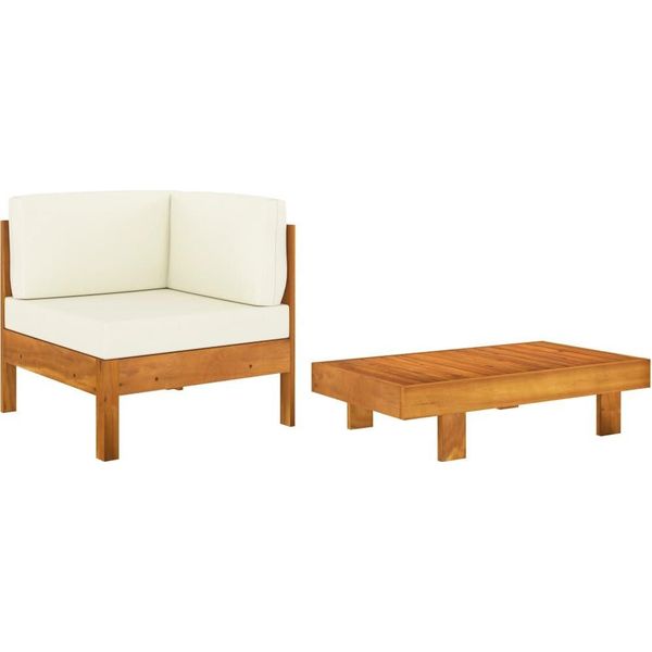 The Living Store Set Da Giardino 2 Pezzi Con Cuscini Bianco Crema In Legno D'acacia-image