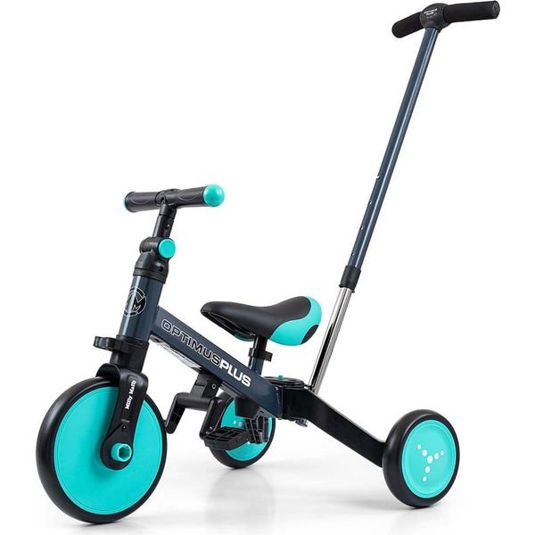 Milly Mally Optimus Plus 4In1, Triciclo Con Barra Di Guida, Nuovo Di Zecca-image