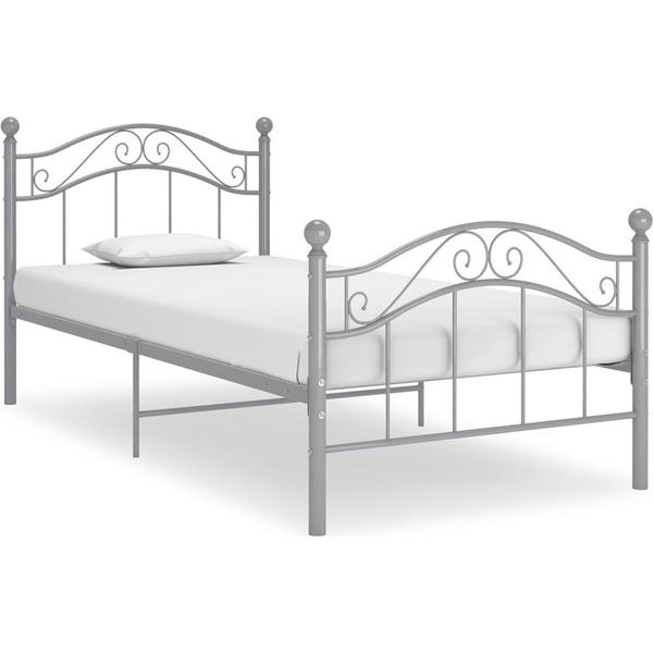 The Living Store Letto In Metallo Grigio 90X200 Cm-image