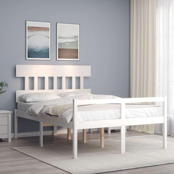 The Living Store Letto Senior Con Testiera 140X200 Cm In Legno Massiccio Bianco-image
