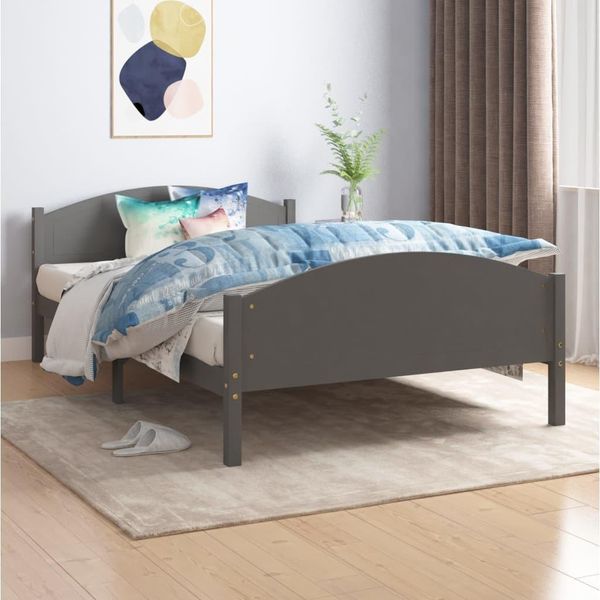 The Living Store Letto In Legno Massiccio Di Pino Grigio Scuro 120X200 Cm-image