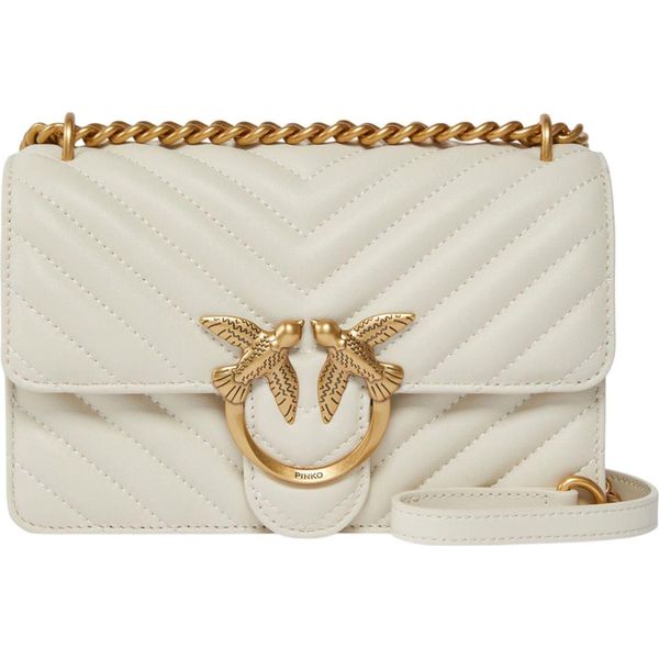 Pinko Borsa A Tracolla Love One Mini Dc Sheep Nappa Chevron White - Antique Gold Avorio-image