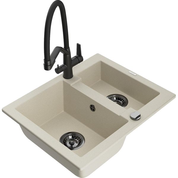 Mexen Carlos Lavello In Granito 1,5 Vasca Con Miscelatore Da Cucina Duo, Beige - 6518-69-671701-70-B-image
