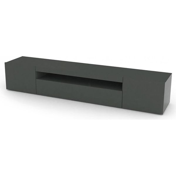 Dmora Mobile Porta Tv Amore 40X200X37H Cm Nero Antracite, Apertura Battente E A Ribalta 4 Vani Italy-image