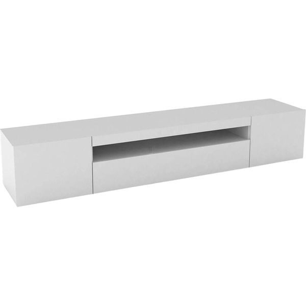 Dmora Mobile Porta Tv Amore 40X200X37H Cm Bianco Lucido, Apertura Battente E A Ribalta 4 Vani Italy-image