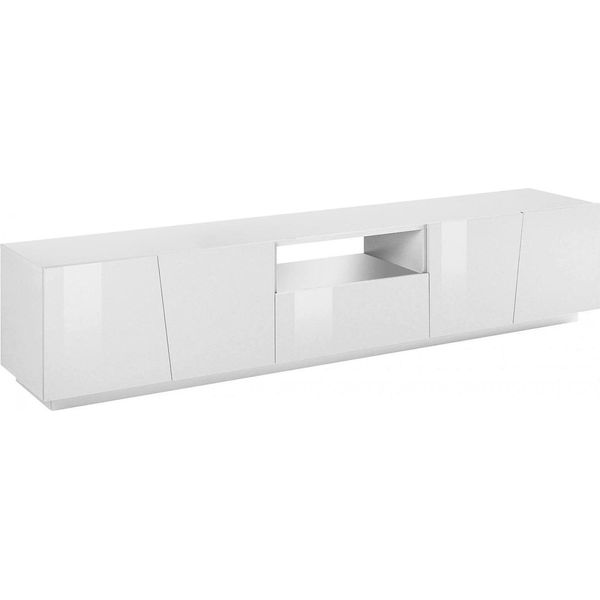 Dmora Mobile Porta Tv Azzurras 43X220X46H Cm Bianco Lucido, Apertura Battente 3 Vani Italy-image