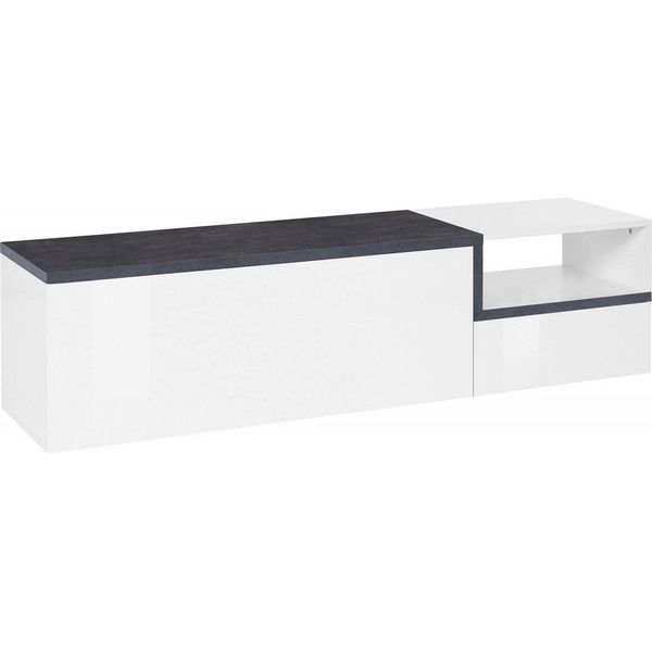 Dmora Mobile Porta Tv Fluorite 40X160X46H Cm Bianco Lucido, Apertura A Ribalta Un Vano Italy-image