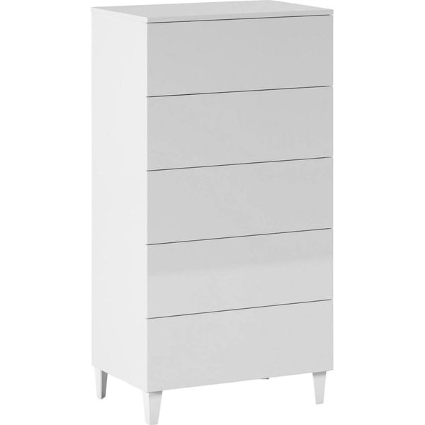 Dmora Cassettiera Aaron 40X61X117H Cm Bianco, 5 Cassetti Apertura Scorrevole-image