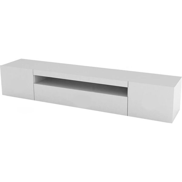 Dmora Mobile Porta Tv Amore 40X200X37H Cm Bianco Lucido, Apertura Battente E A Ribalta 4 Vani Italy-image